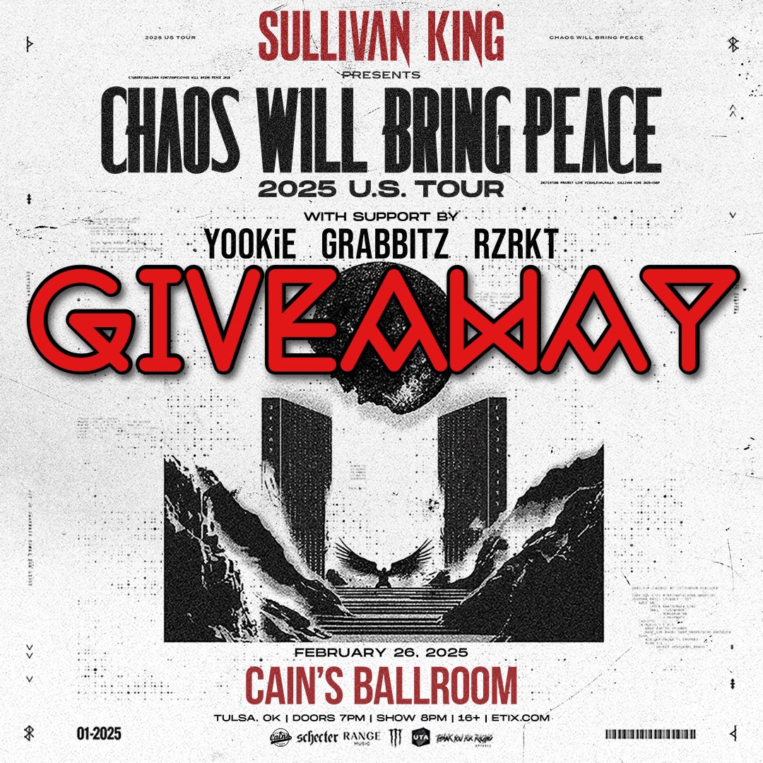BastetPromotio1's tweet photo. 🔥 GIVEAWAY 🔥 we are giving one lucky winner TWO tickets to @SullivanKing at @CainsBallroom in Tulsa on February 26th!! 🎉 to enter, check the comments👇🏼

#BastetPromotions #CainsBallroom #SullivanKing #YOOKiE #Grabbitz #RZRKT #ChaosWillBringPeaceTour https://t.co/jJdaUnDjQH