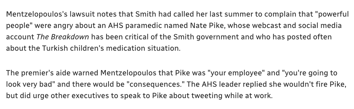 This is a bad look for a government -- and a premier -- that just passed legislation protecting the free speech rights of medical professionals. 

Apparently it only applies to people criticizing vaccines and medical science, not the government's own behaviour. #abpoli