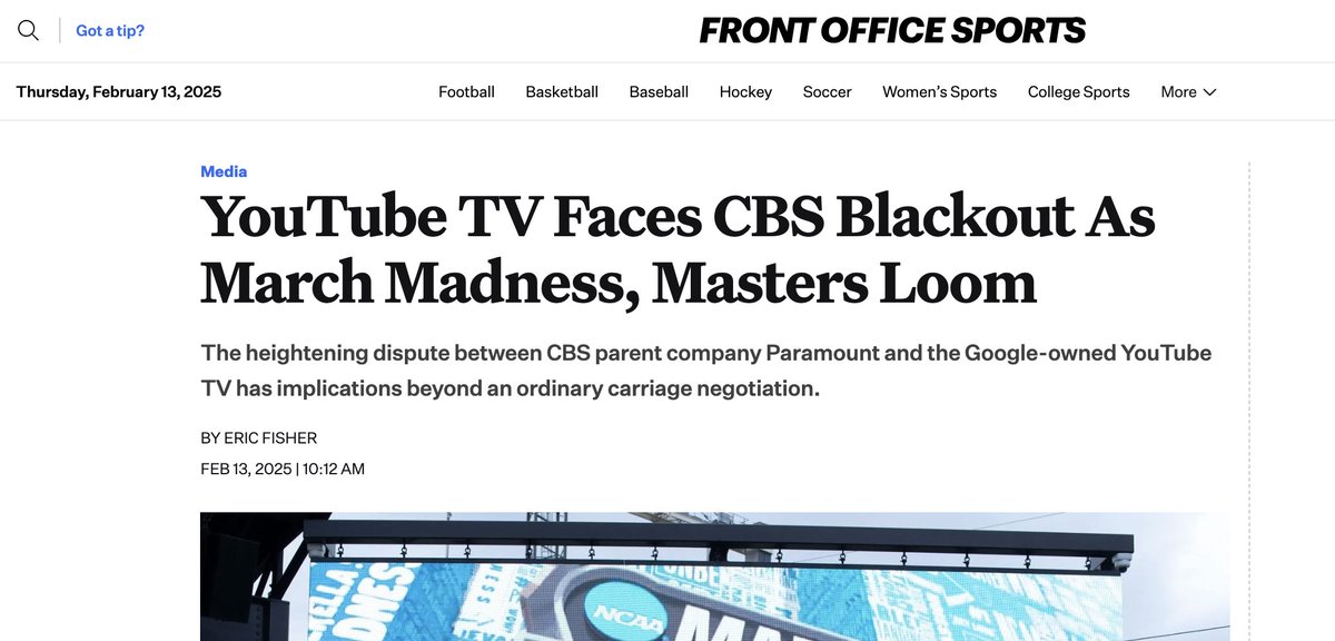 YouTube TV: We need you to pay $83 a month in 2025 instead of $73

Also YouTube TV: How does not being able to watch the NCAA Tournament sound?