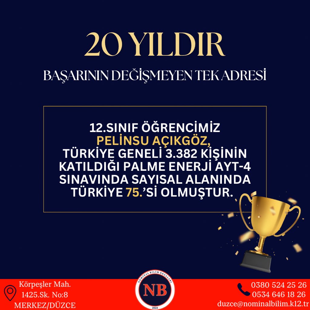 TÜRKİYE GENELİ Palme Enerji AYT-4 sınavında Sayısal alanında 3.382 kişiden 🏆 PELİNSU AÇIKGÖZ Türkiye 75.'si olmuştur. Değerli öğrencimizi tebrik ediyor, değerli öğretmenlerimize ve kıymetli ailesine teşekkür ediyoruz.