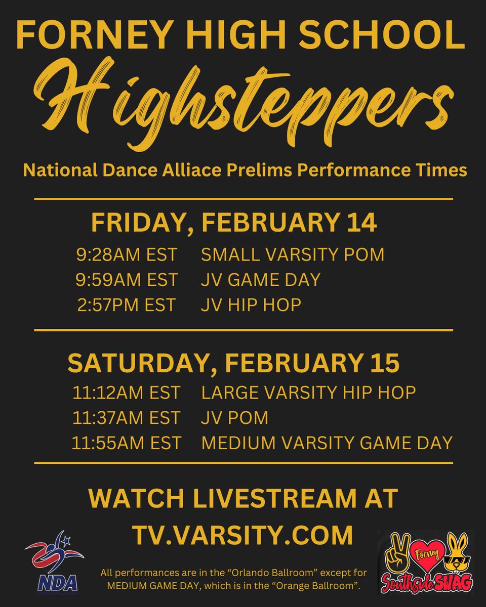 The FHS Highsteppers are NDA ready! Watch them live at TV.Varsity.com.
(Create a Varsity account and pay a small fee to watch them live!)
Share your Forney Family support!
#forneysouthsideswag
<a href="/forneyisd/">ForneyISD</a> 
<a href="/Forney_Rabbits/">Forney High School</a>