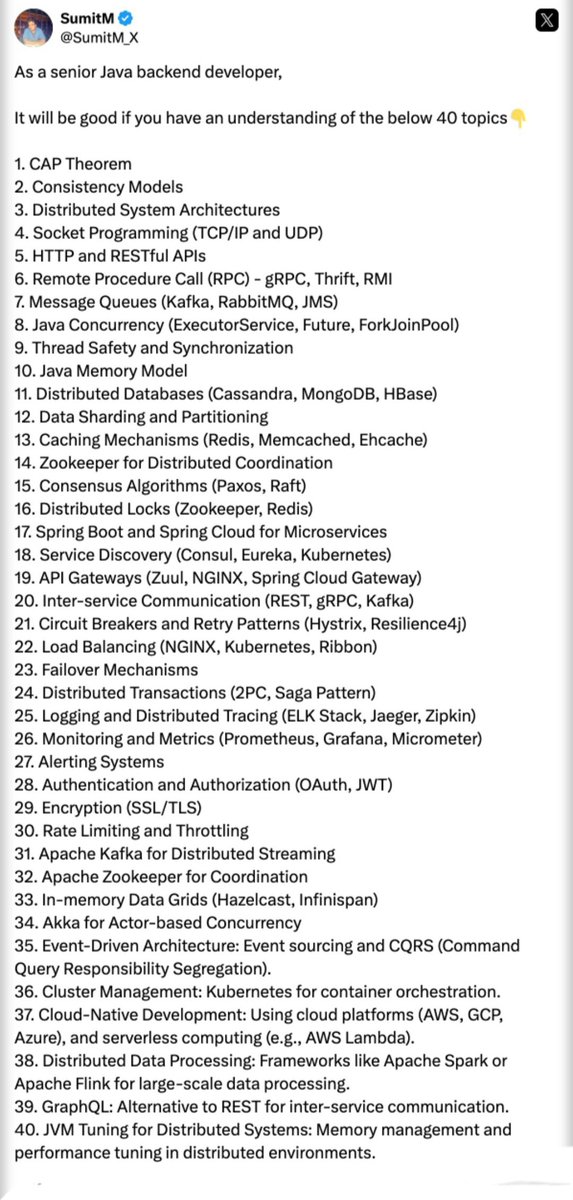 SumitM_X's tweet image. If you are a senior Java dev , learn these 40 topics 👇