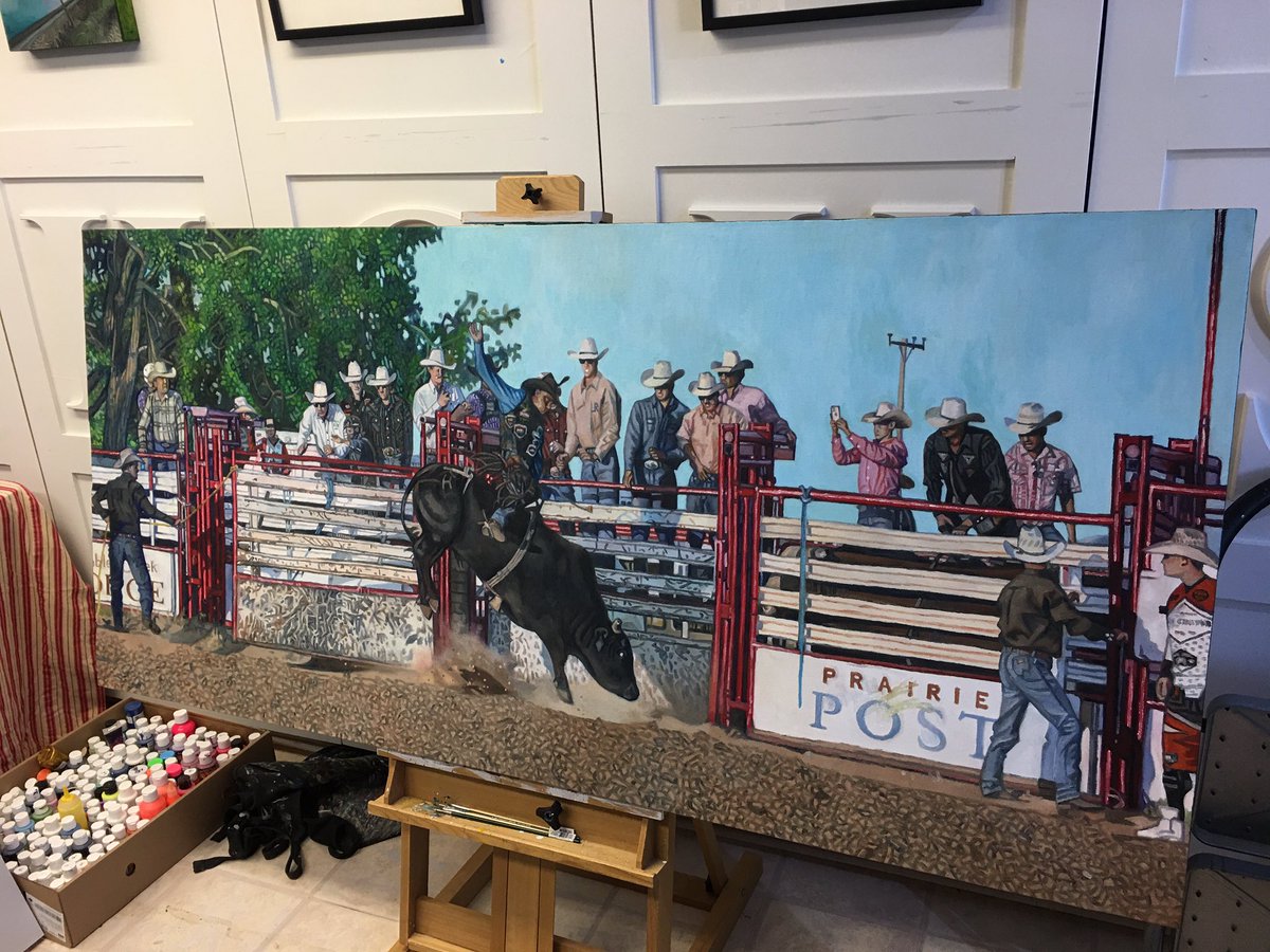 At the PBR Rodeo in Maple Creek 2023 #geoffphillipsart #saskatchewanartist #artworkoftheday #canadianartist #artwork #rodeo #professionalbullriders #PBRRodeo #maplecreek #oilpainting #oil #newart #cowboys #rebellion