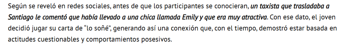 No puedo creer que el chabón (Santiago Nahuel Martinez) inventó que soñó con el nombre de Emily, alto loquito manipulador