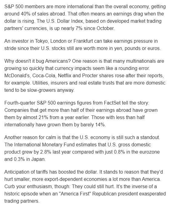 "S&amp;P 500 members are more international than the overall economy, getting around 40% of sales abroad. That often means an earnings drag when the dollar is rising.... Anticipation of tariffs has boosted the dollar."
marketsam.cmail19.com/t/d-e-strdydt-… marketsam.cmail19.com/t/d-e-strdydt-…