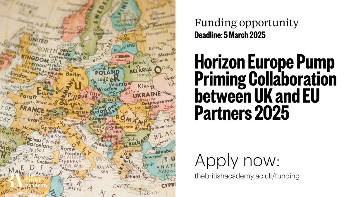 The British Academy (@britishacademy_) on Twitter photo Offered in partnership with the <a href="/RAEngNews/">Royal Academy of Engineering</a>, <a href="/royalsociety/">The Royal Society</a>, <a href="/acmedsci/">Academy of Medical Sciences</a>, and funding from <a href="/SciTechgovuk/">Department for Science, Innovation and Technology</a>, the Horizon Europe Pump Priming Collaboration scheme enables UK organisations to engage with Horizon Europe. Apply now: thebritishacademy.ac.uk/funding/Horizo… Offered in partnership with the <a href="/RAEngNews/">Royal Academy of Engineering</a>, <a href="/royalsociety/">The Royal Society</a>, <a href="/acmedsci/">Academy of Medical Sciences</a>, and funding from <a href="/SciTechgovuk/">Department for Science, Innovation and Technology</a>, the Horizon Europe Pump Priming Collaboration scheme enables UK organisations to engage with Horizon Europe. Apply now: thebritishacademy.ac.uk/funding/Horizo…