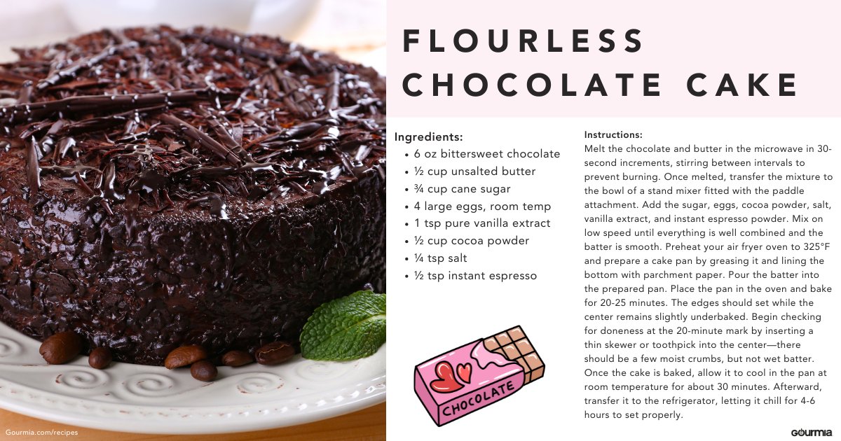 gourmia's tweet photo. Roses are red, chocolate is divine—this Flourless Chocolate Cake is perfect for Valentine’s time! 💕 Whip it up in the Gourmia Air Fryer Oven and impress anyone (even yourself)! 🍫 #ValentinesDay #Gourmia #ChocolateCake #AirFryerRecipes | https://t.co/5fWAy2RNqn https://t.co/wNKBz5rILh