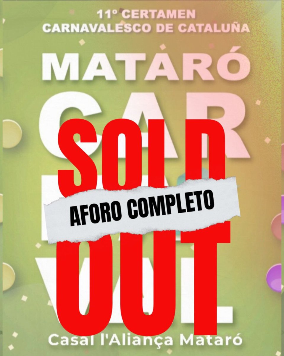 ¡SOLD OUT!

¡La alegría nos desborda!

¡No podemos estar más felices de anunciar que hemos agotado todas las entradas para el 11º Certamen Carnavalesco de Cataluña en Mataró un mes antes del evento!

¡Gracias, gracias, gracias!