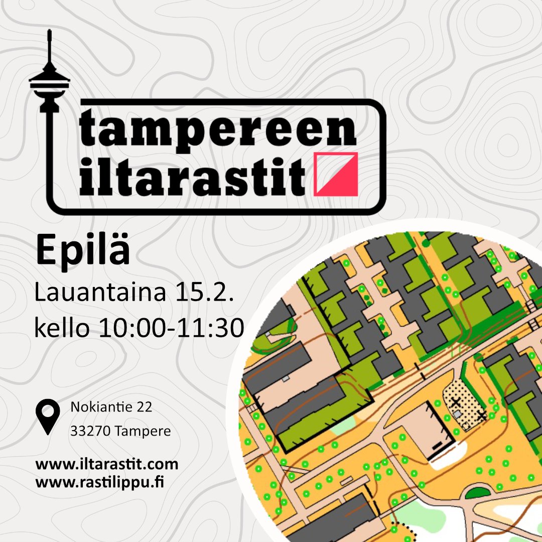 Lauantaina suunnistetaan Epilässä!

📌Kartanmyynti Harjun koululla (Nokiantie 22, 33270 Tampere)
🏃‍♂️Lähdöt: 10.00-11.30
🗺Radat 3km, 5km, 7km
🌲Rastit sijaitsevat korttelissa

Lauantaina kannattaa olla erityisen tarkka tienylityksissä. Kannattaa myös napata mukaan A3 karttamuovi.