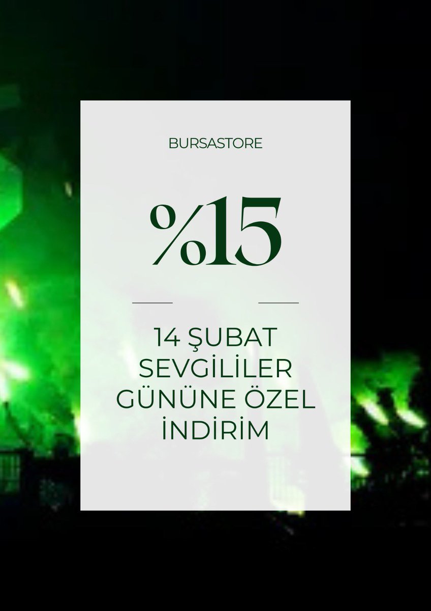 Aşk, yeşil-beyaz bir tutkudur! 💚🤍 14 Şubat’a özel, sadece 14 Şubat boyunca tüm ürünlerde %15 indirim seni bekliyor! Sevdiğine ya da kendine en güzel hediyeyi seçmek için hemen BursaStore’a uğra! ⚽🛍️ #BursaStore #SevgililerGünü #YeşilBeyazAşk