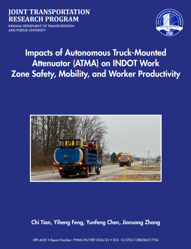 JTRP1937's tweet image. Check out this recent publication!
Impacts of Autonomous Truck-Mounted Attenuator (ATMA) on INDOT Work Zone Safety, Mobility, and Worker Productivity
doi.org/10.5703/128828…