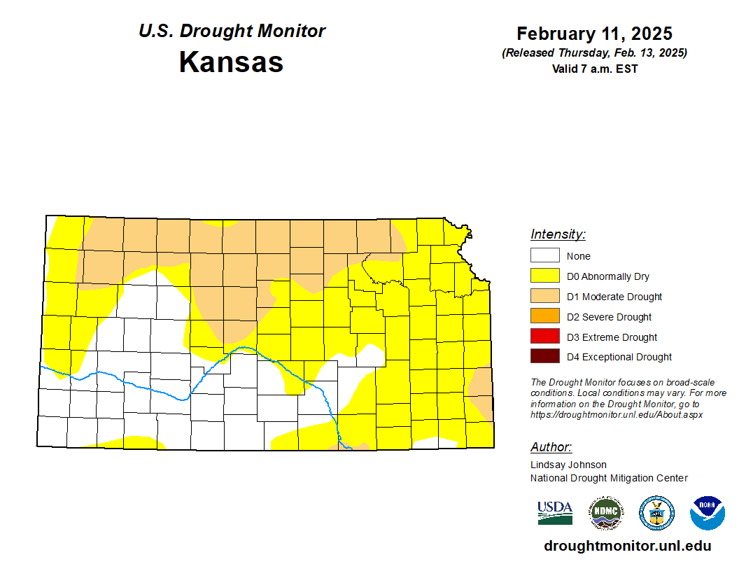 kswateroffice's tweet photo. Weekly #ksdrought monitor: Northwestern Kansas seeing an increase in D0 and D1 conditions. Conditions throughout the rest of the state remain the same. #kswater https://t.co/dpVVEbK7de