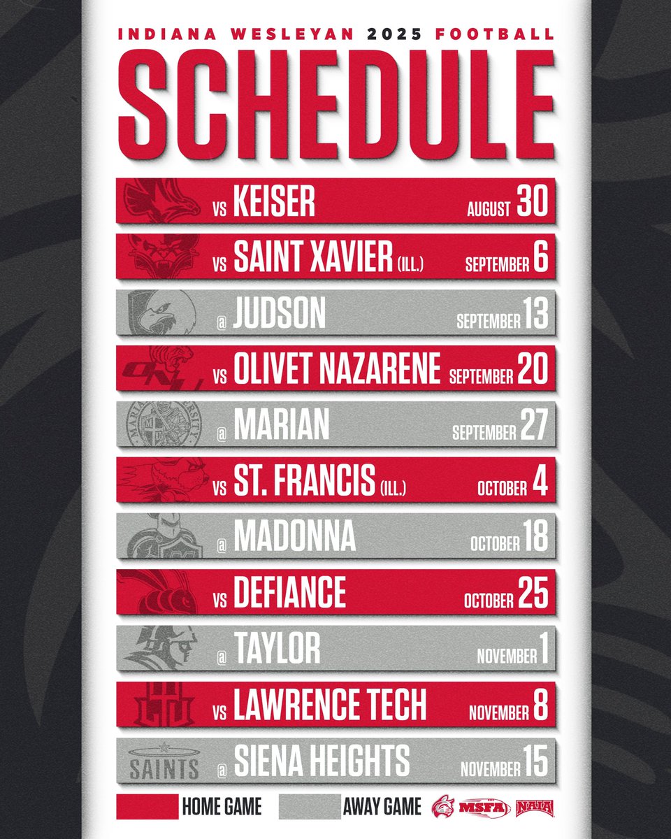 Indiana Wesleyan University Wildcats (@iwuwildcats) on Twitter photo The <a href="/IndWesleyan_FB/">Indiana Wesleyan FB</a> 2025 Schedule is HERE! 🚨🏈
Mark your calendars for the days to be in Wildcat Stadium this fall, starting with Aug. 30 against No. 2 Keiser! 😼
📰 IWUWildcats.com
#BothAnd The <a href="/IndWesleyan_FB/">Indiana Wesleyan FB</a> 2025 Schedule is HERE! 🚨🏈
Mark your calendars for the days to be in Wildcat Stadium this fall, starting with Aug. 30 against No. 2 Keiser! 😼
📰 IWUWildcats.com
#BothAnd