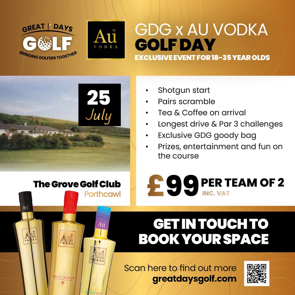 📣 The GDG x <a href="/AuVodka/">Au Vodka</a> Under 35’s Golf Day 📣

A brand-new golf event exclusive for golfers aged 18-35, in partnership with Au Vodka, the UK’s No.1 Ultra-Premium Vodka Brand.🍾

📅 Friday 25th July 2025
📍 Grove Golf Club, Porthcawl
🎟 Book now: tickettailor.com/events/greatda…