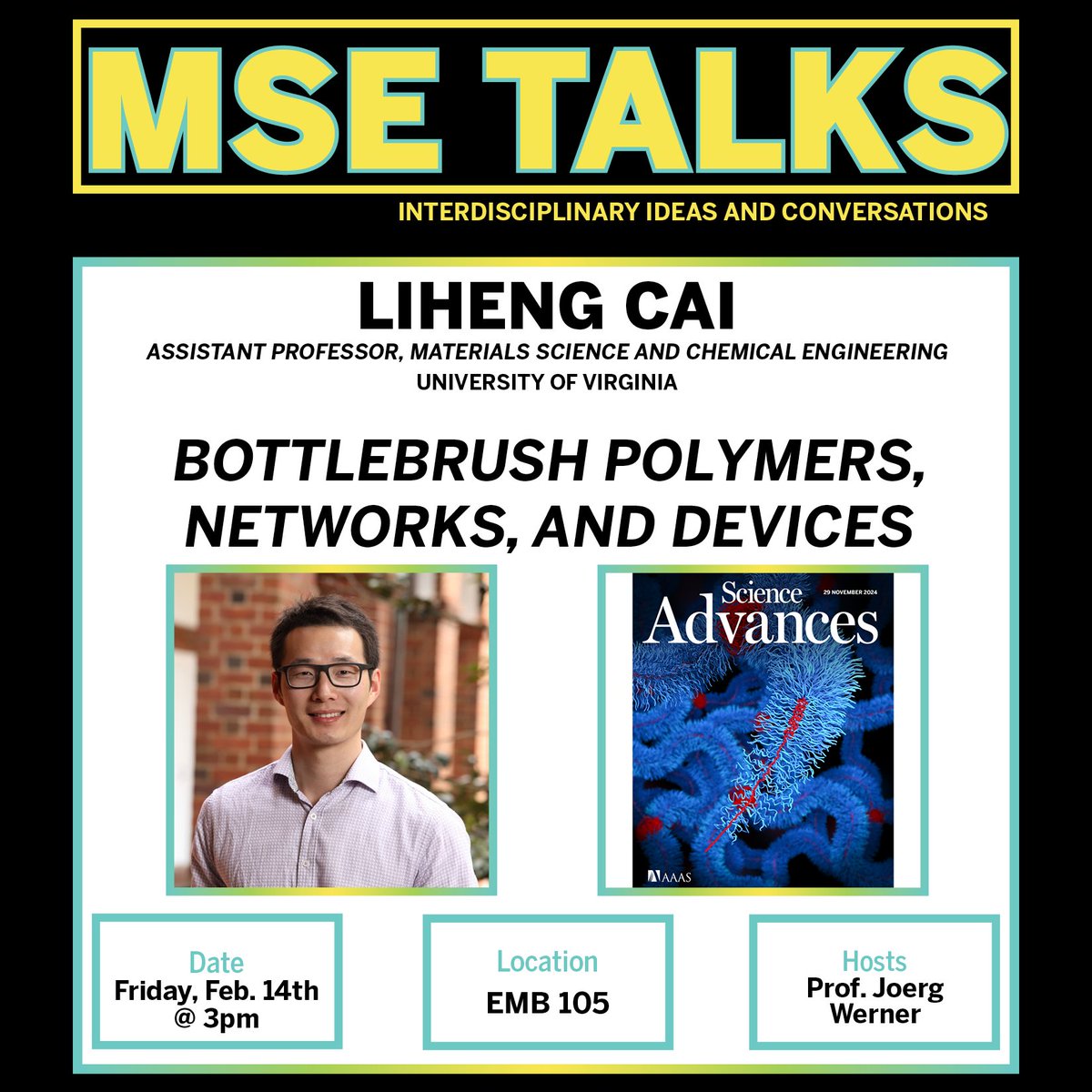 Spend your Valentine's Day with us at Dr. Liheng Cai's MSE Talk happening tomorrow at 3pm!