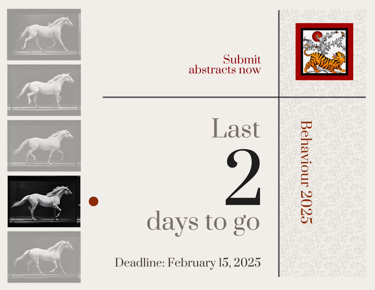 Behaviour2025's tweet image. The Countdown is On!

Only 2 days left to submit your abstract for #behaviour2025!

Submission deadline - 15th February 2025 (11:59 pm IST)

For more updates: behaviourindia2025.in/Registration-a…

#AnimalBehavior 
#ScienceConference 
#ECRChat #CollaborationInScience