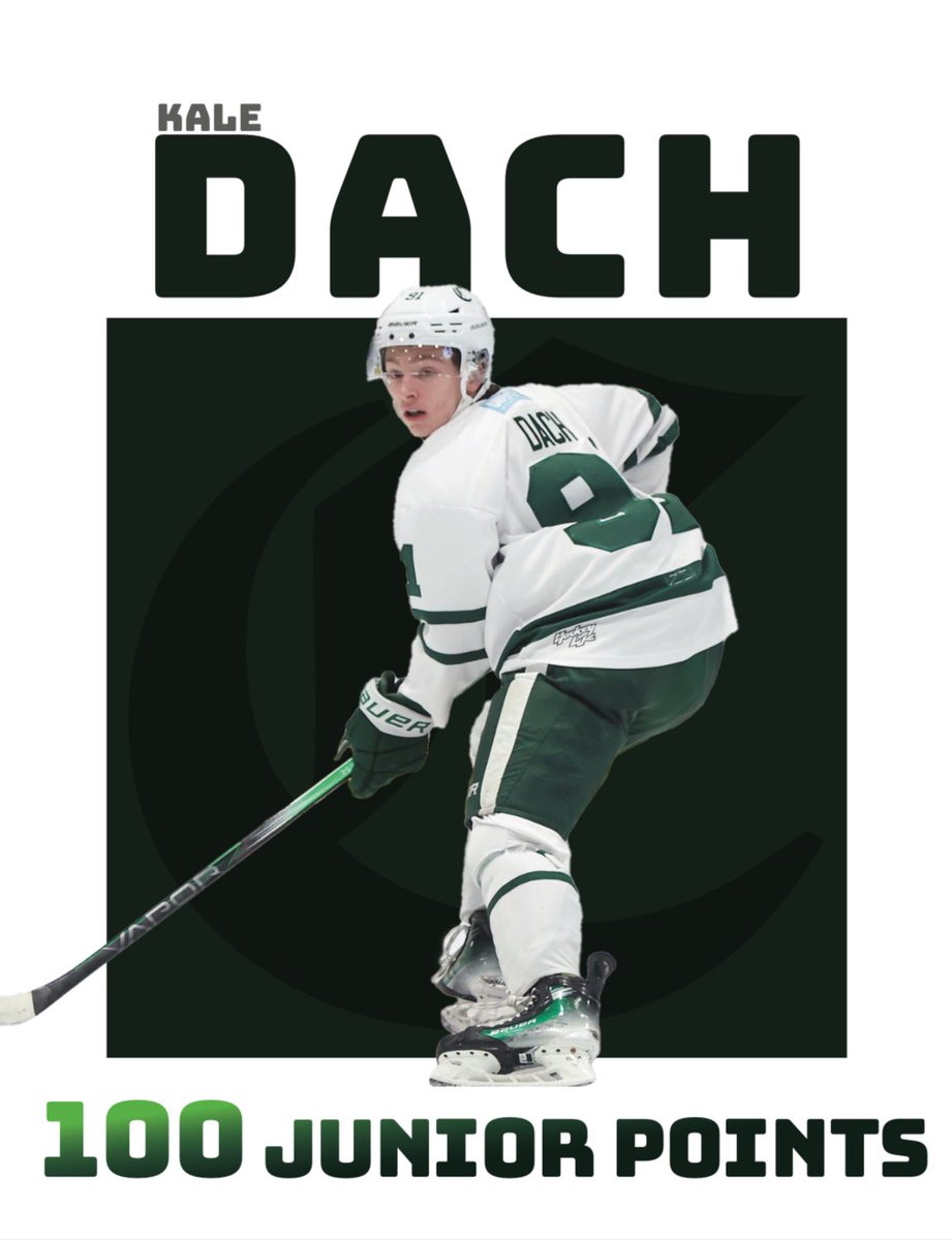 Triple digits for Kale!🥬 

With a total 23 goals and 77 assists, Dach has reached 100 junior points in his second season with the Cru!

#OneCru