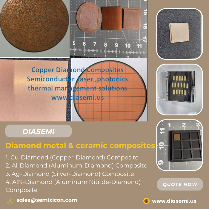 DiamondSemi's tweet photo. DIASEMI – U.S.-Based Supplier of MPCVD Diamond Materials
Introducing Diamond-Reinforced Metal Composites
Cu-Diamond (Copper-Diamond)
Al-Diamond (Aluminum-Diamond)
https://t.co/uA2KnswaVF
sales@semixicon.com
#copperdiamond
#aluminumdiamond
#cvddiamond https://t.co/hvuqeahkD7