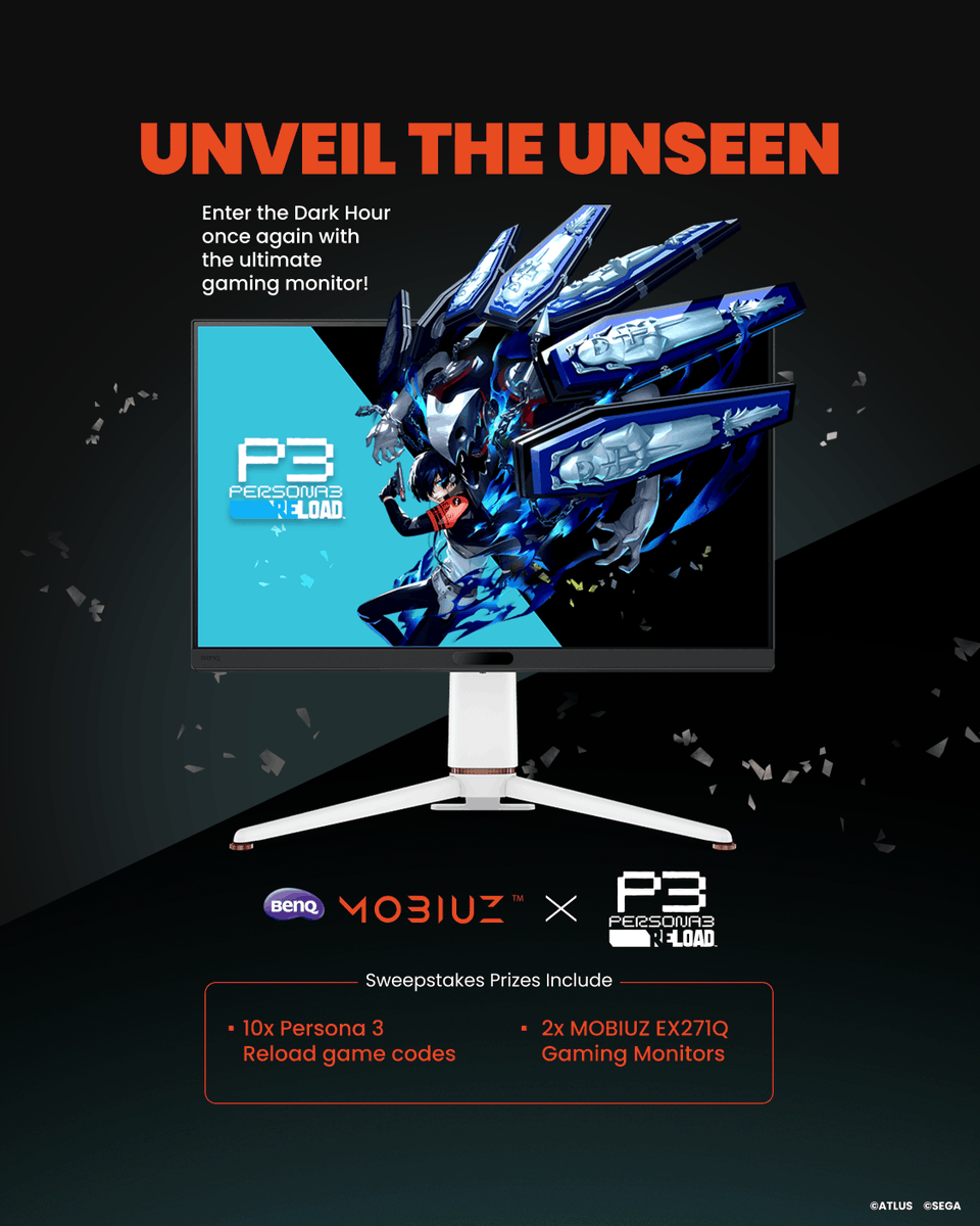 BenQ MOBIUZ Gaming North America (@mobiuzgaming) on Twitter photo 📢 Celebrate the 1st Anniversary of Persona 3 Reload with BenQ MOBIUZ!
We’re teaming up with <a href="/Atlus_West/">Official ATLUS West</a> to bring you an epic Persona 3 Reload Anniversary Sweepstakes! 🎉
🏆 Prizes Include:
🎮 BenQ MOBIUZ Gaming Monitors
🕹️ Persona 3 Reload Game Codes
🔹 ENTER HERE: 📢 Celebrate the 1st Anniversary of Persona 3 Reload with BenQ MOBIUZ!
We’re teaming up with <a href="/Atlus_West/">Official ATLUS West</a> to bring you an epic Persona 3 Reload Anniversary Sweepstakes! 🎉
🏆 Prizes Include:
🎮 BenQ MOBIUZ Gaming Monitors
🕹️ Persona 3 Reload Game Codes
🔹 ENTER HERE: