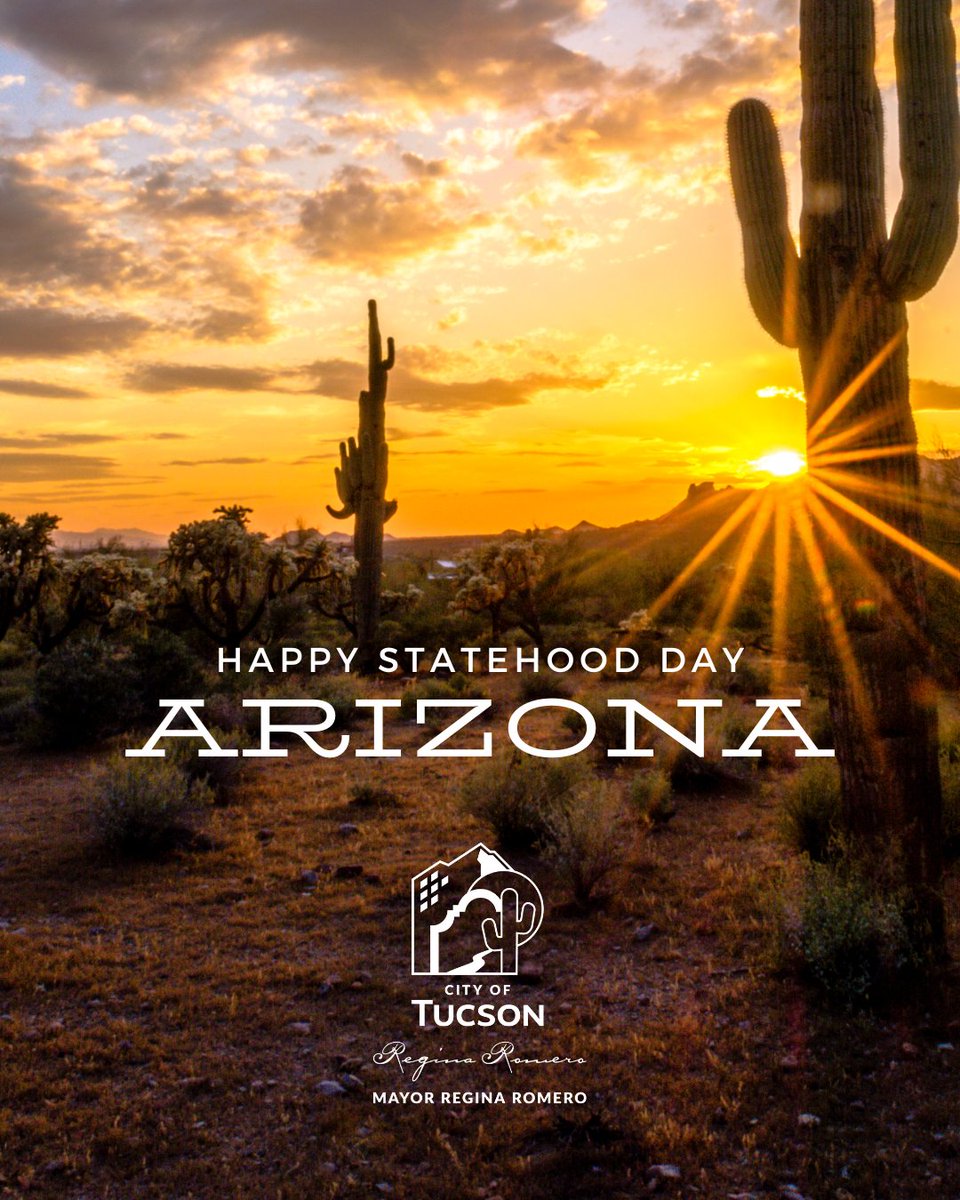 TucsonRomero's tweet photo. Let’s celebrate statehood! On February 14, 1912 #Arizona became our nation’s 48th state. 🌵
 
Let us continue working together to preserve our state’s natural beauty while caring for one another and working to create an Arizona where everyone can thrive! https://t.co/gDWVRq4xFn