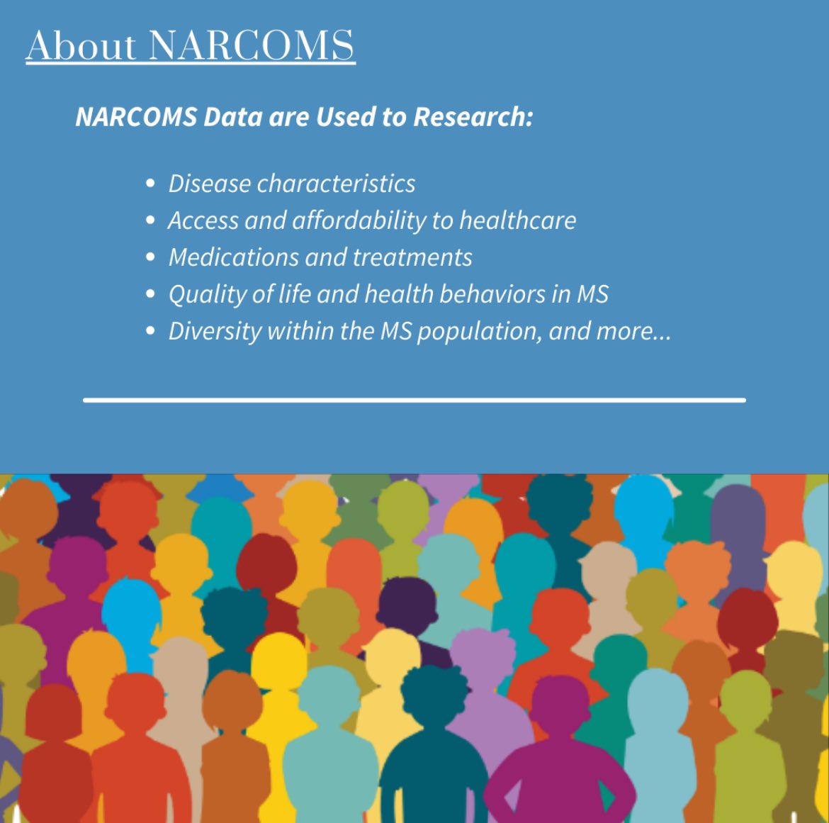 NARCOMS1993's tweet image. To learn more about NARCOMS visit narcoms.org
#narcoms #multiplesclerosis #multiplesclerosisresearch #patientregistry #msawareness #aboutus #enroll #research #registry #data