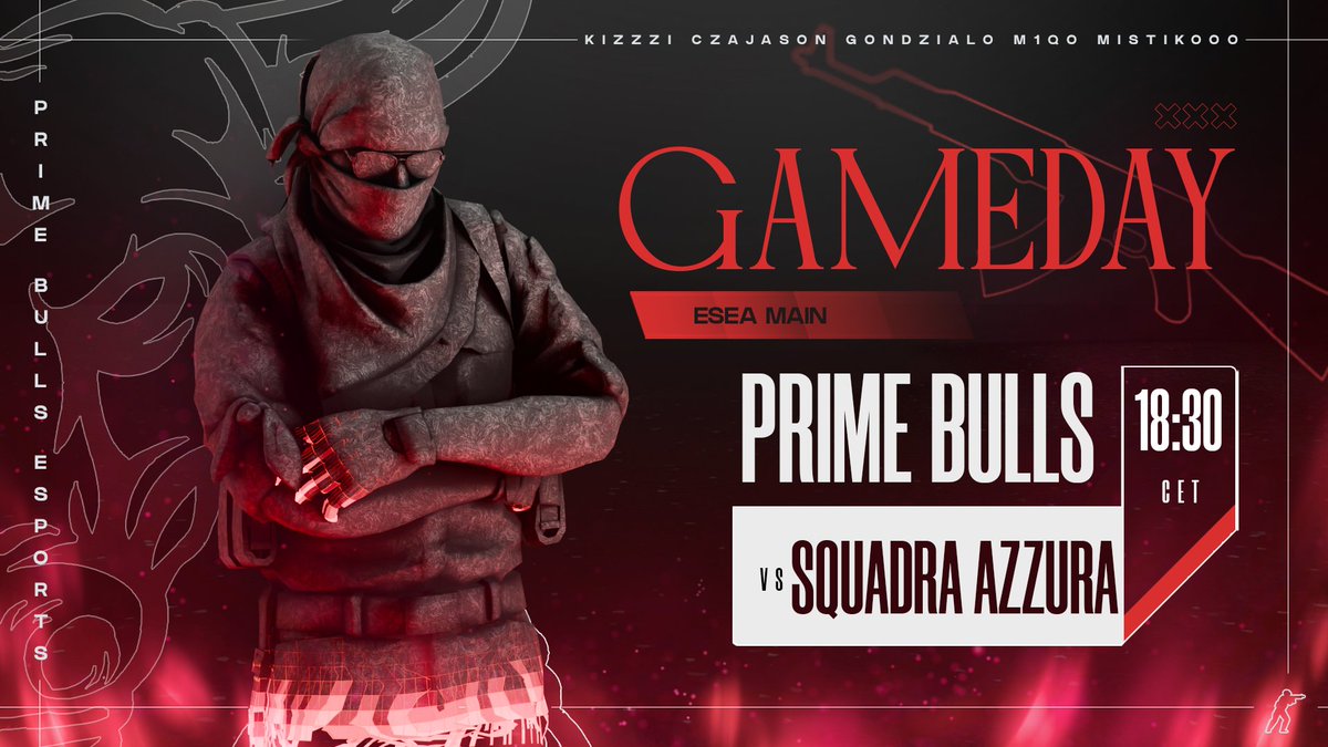 Prime Bulls (@prime_bulls) on Twitter photo Już za około 10 minut rozpoczniemy spotkanie w Esea Main! 🎉
Dzisiejsze spotkanie rozegramy przeciwko SQUADRA AZZURA. Będzie to dzisiaj pierwsze spotkanie z trzech zaplanowanych. 💪
Za mikrofonem nie kto inny jak <a href="/bremat1312/">Mateusz Brendler</a>, także zapraszamy na nasz kanał Twitch! 📢
Dziś Już za około 10 minut rozpoczniemy spotkanie w Esea Main! 🎉
Dzisiejsze spotkanie rozegramy przeciwko SQUADRA AZZURA. Będzie to dzisiaj pierwsze spotkanie z trzech zaplanowanych. 💪
Za mikrofonem nie kto inny jak <a href="/bremat1312/">Mateusz Brendler</a>, także zapraszamy na nasz kanał Twitch! 📢
Dziś