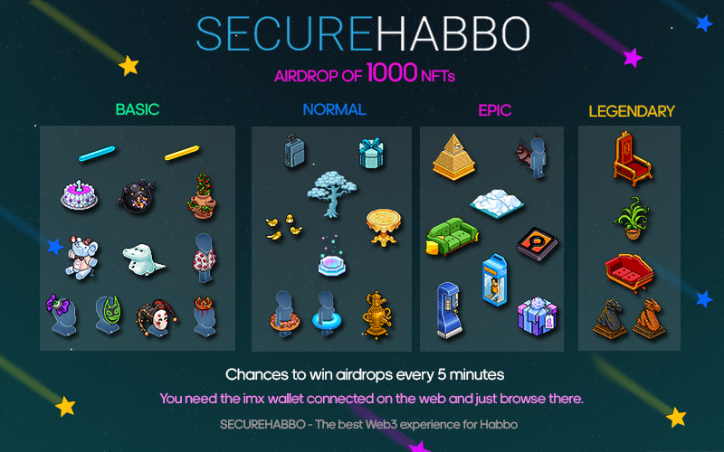 xentinalhb's tweet image. SecureHabbo - Airdrops activos
Teniendo vinculada una wallet, cada 5 minutos tienes la posibilidad de poder ganar un airdrop nft.  
securehabbo.com

----  
Sorteo 800 esmeraldas nft, para participar:
- Seguir a: @SecureHabboNFT 
- Retweet + tagear 2 amigos 
- 8 ganadores,…