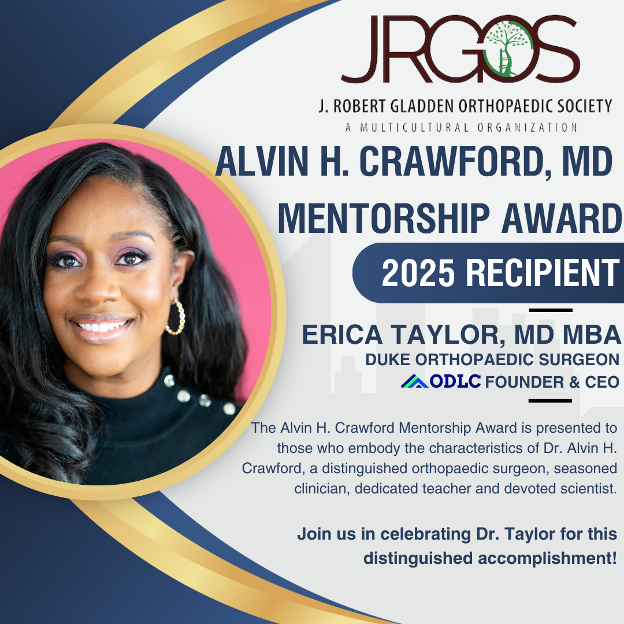 DukeOrtho's tweet photo. @DukeOrtho congratulates Dr. Erica Taylor, MD, MBA, on being named the 2025 JRGOS recipient of the Alvin H. Crawford, MD @JRGOS Mentorship Award! π #DukeOrtho #JRGOS #MentorshipMatters @SurgeonLeader42 https://t.co/RCMyZgGGzm