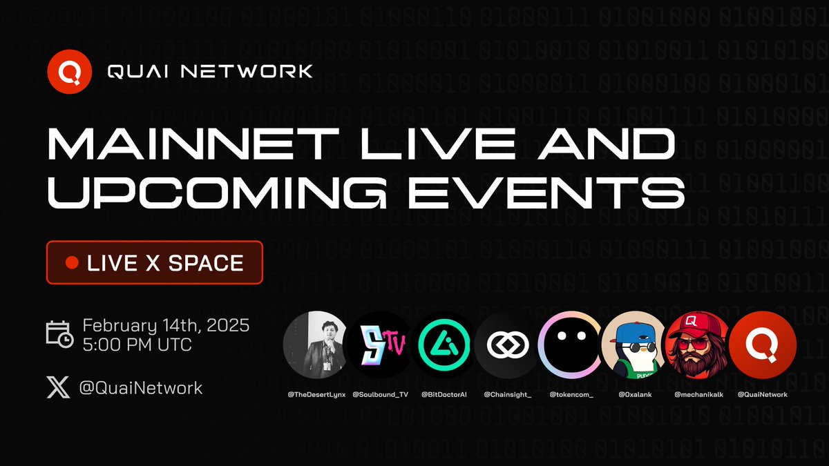🎙️This Week on Quai Friday🎙️ Quai Mainnet, Trade Wars vs Crypto, and  Valentines Day! Join us for a fun discussion with @TheDesertLynx  @Soulbound_TV @BitDoctorAI @Chainsight_ @tokencom_ @0xalank and  @mechanikalk !