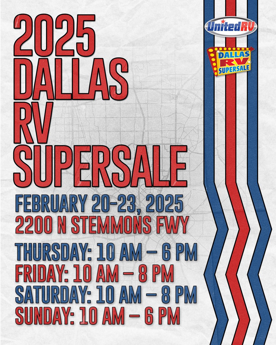 UnitedRV's tweet photo. The 2025 Dallas RV SuperSale is just ONE WEEK away! UnitedRV will be there with the latest RV models and everything you need for your next adventure. See you at the show! 🔥 https://t.co/PX6Ww40OfI