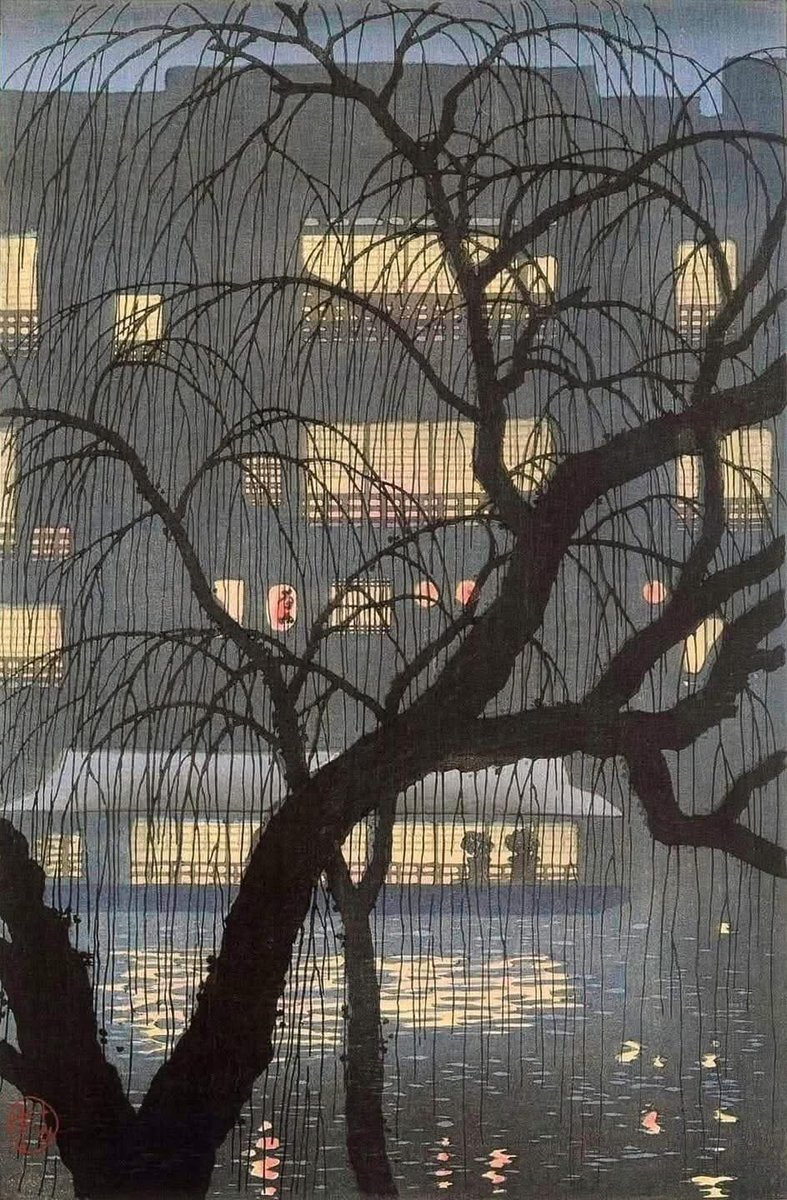 Uehara Konen - 上原古年(Japan 1877-1940) Night scene in Osaka