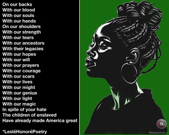 DUnitedGraphics's tweet photo. If  you don't know Blaxican, poet, activist, and author Leslé Honoré, now is the time to meet her.

She is a beautiful caring person with a special gift of using her poems to empower and inspire people to fight for social justice.

Share the meme.
#BlackHistoryMonth
#DemsUnited https://t.co/0hrT4EQPRj