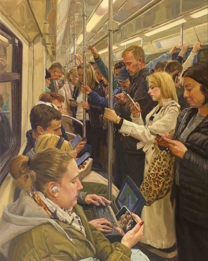 olgatuleninova's tweet photo. Konstantin Seleznev (Russia b. 1975)
Muscovites and gadgets (Rush hour) 2025
oil on canvas https://t.co/arLev9T0D0