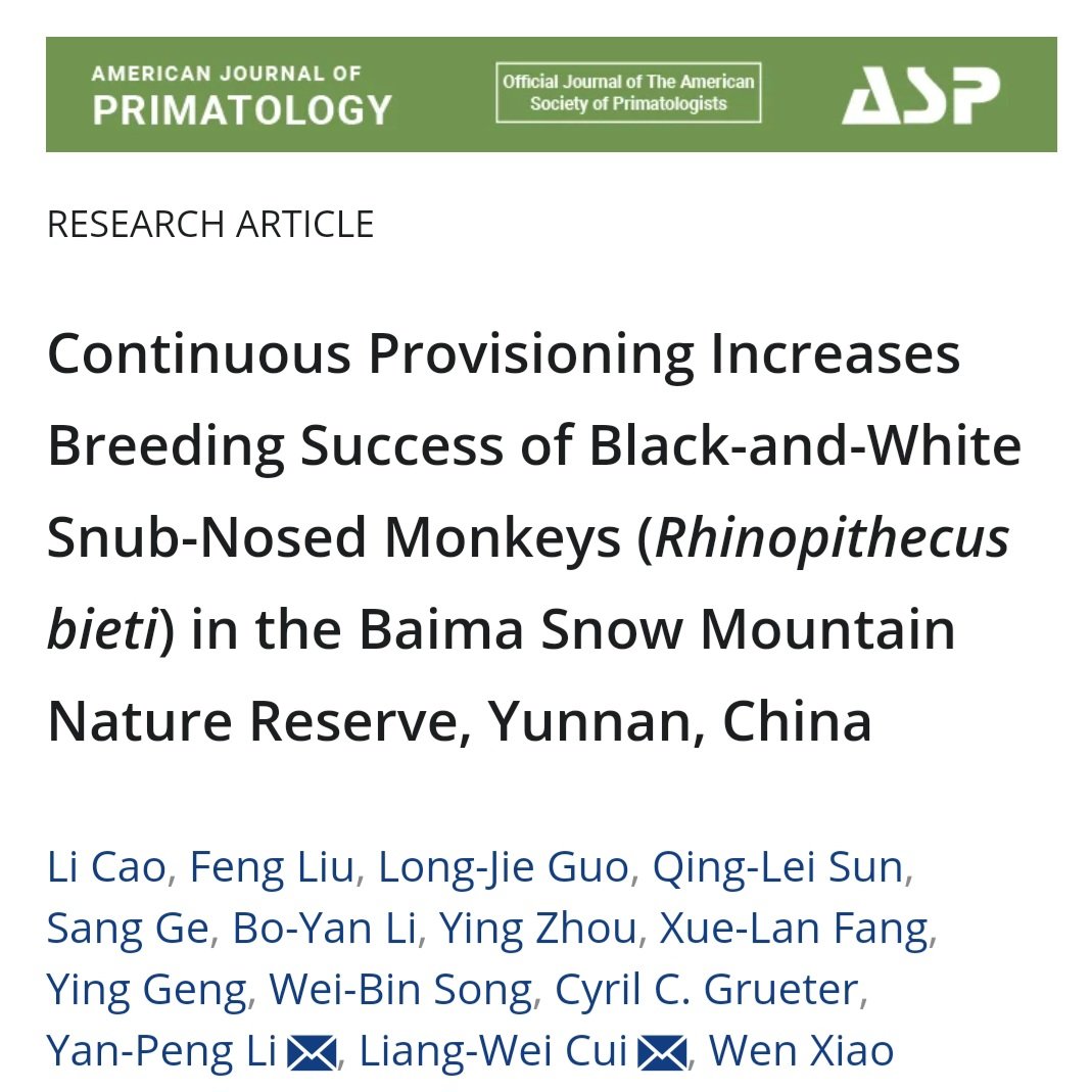 ccgrueter's tweet image. New paper alert! Here my collaborators and I show how long-term supplemental feeding can accelerate reproduction in black-and-white snub-nosed monkeys. @UWAhumanscience
@UWAresearch @IntPrimate
onlinelibrary.wiley.com/doi/full/10.10…