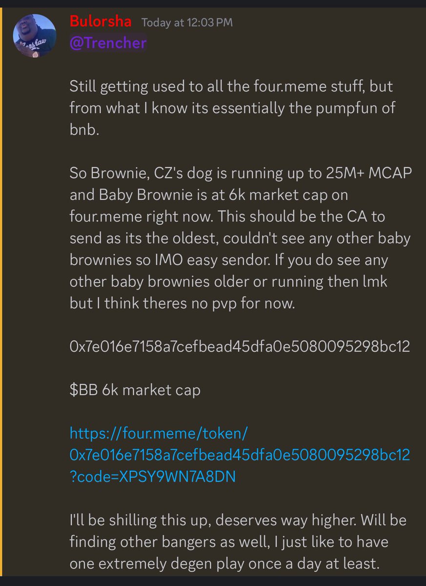 BulorshaCo's tweet photo. Another day, another 100% Success rate.

We had one call from @joohojo today that did 80X (+8000%) 🎯

#BabyBrownie 5k market cap fresh on Four Meme straight to 400k market cap.
This was the only #Brownie beta-play.

If you invested $200, you would’ve walked away with $16K 😉 https://t.co/rnHsTbOt1x