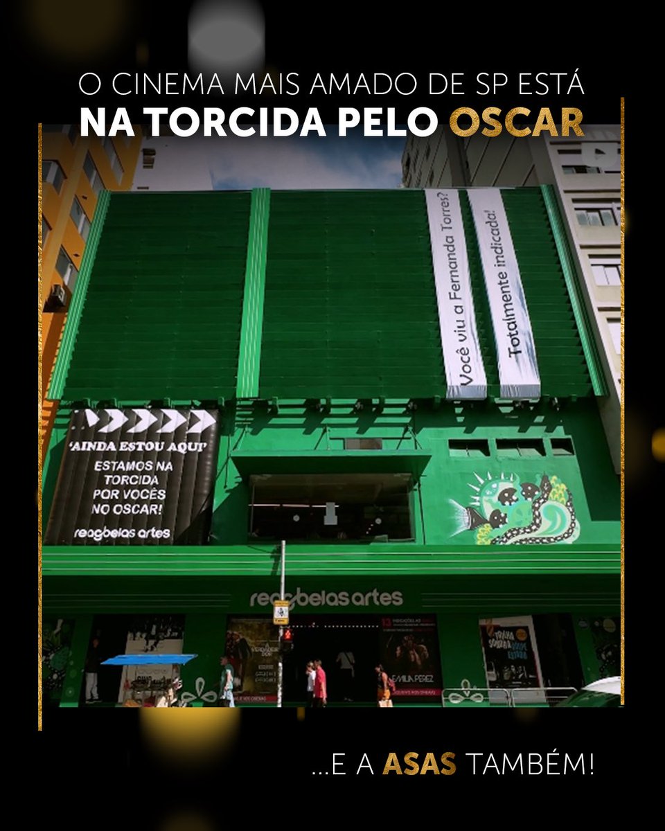 ASAS_br's tweet photo. Ainda Estou Aqui e Fernanda Torres representam o Brasil na corrida pelo #Oscar e é claro que estamos na torcida, junto com o REAG BELAS ARTES! 🎭🏆

Se você ainda não assistiu ao filme, que tal assistir no cinema mais amado da cidade? Vai pro Belas! ❤️

#belascomasas #Oscars2025 https://t.co/XK0or8mzbk