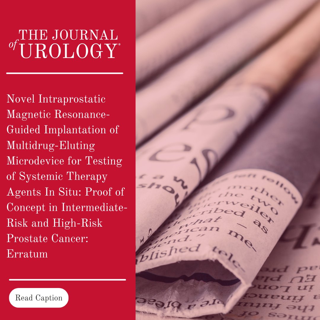 Novel Intraprostatic Magnetic Resonance-Guided Implantation of Multidrug-Eluting Microdevice for Testing of Systemic Therapy Agents ...

read the full article here! 👉 bit.ly/3WyK9vm
#AUA #Urology #AUAmembers #TheVoiceofUrology