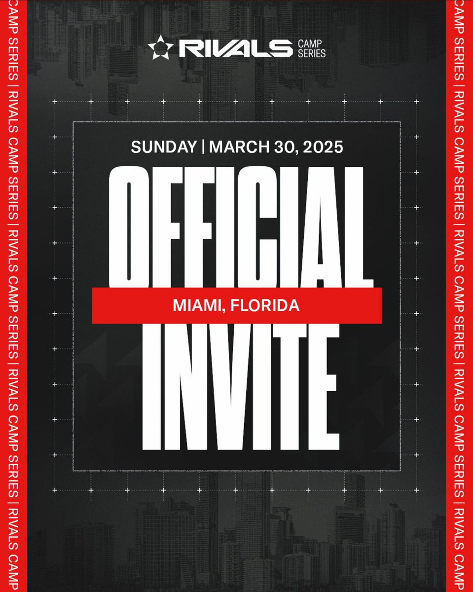 Appreciate the Rivals Miami invite🔒me in <a href="/Rivals/">Rivals</a>Friedman <a href="/JohnGarcia_Jr/">John Garcia, Jr.</a> <a href="/RivalsCamp/">Rivals Camp Series</a> @Rivals @RivalsFielder <a href="/RivalsCorey/">Corey Gibson</a> @Rivals_Jeff <a href="/tampafootballFL/">Tampa Bay Football</a>