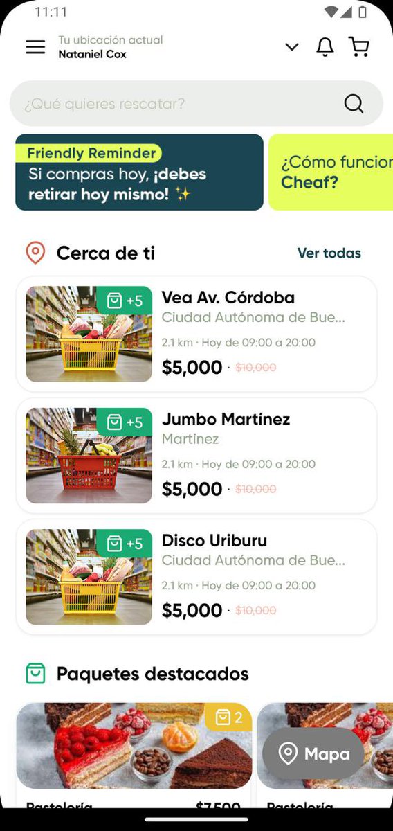 fedeebongiorno's tweet photo. 📲 Llegó a la Argentina “CHEAF”, una app donde locales gastronómicos arman paquetes con comida que sobró del día en buen estado y los usuarios los pueden rescatar a mitad de precio

Ya está disponible en CABA y próximamente en el resto del país https://t.co/pm4OKUeOWj