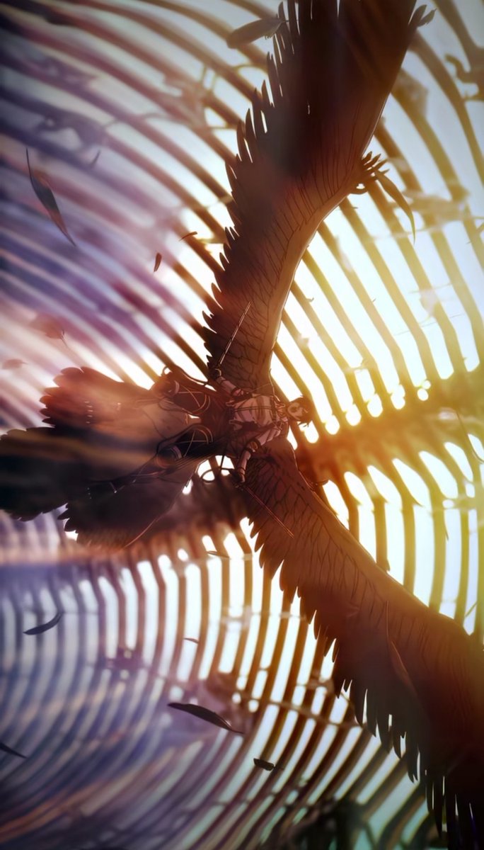 imtatigz's tweet photo. Para los amantes de #snk procedo a adjuntar una foto de una de mis escenas favoritas, #Mikasa con las alas del titán de falco, simplemente cine señores https://t.co/jhc88pK4Z4