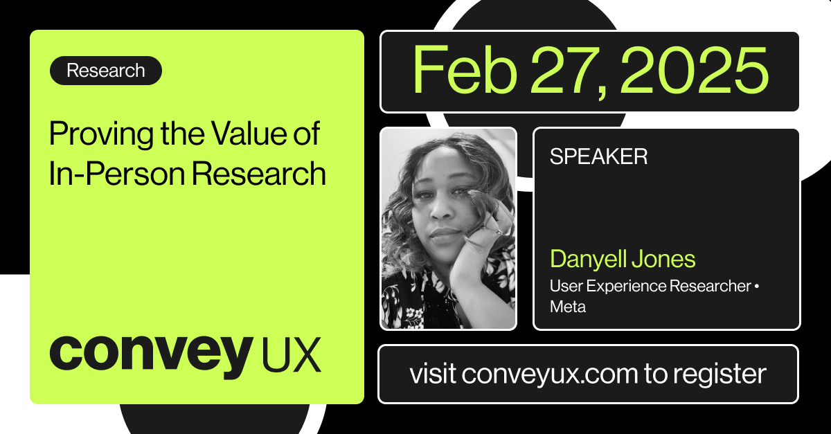 📊 In-person UX research is back—but is it worth it? Danyell Jones breaks down the trade-offs, logistics, and stakeholder impact of in-person vs. remote methods at #ConveyUX. Learn more: conveyux.com/sessions/provi…