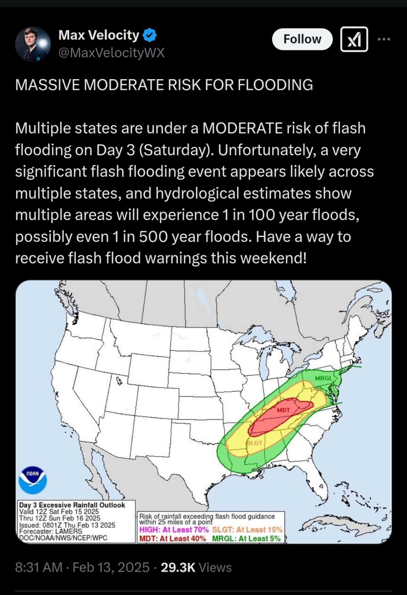 DayWalker378's tweet photo. I Warned 2 Weeks before Blood Thirsty Weather 🤡Clowns & NOAA
PLANNED #GeoEngineered Catastrophic Flooding Ice Storms & Tornado Outbreak, for February 15-16, 2025. Major Artificial Weather Destruction Ritual Days
🌐Global #QLCS #Flood #Tornado #Wx
https://t.co/qDrtNEt8rD https://t.co/xzZBIQ3XAB