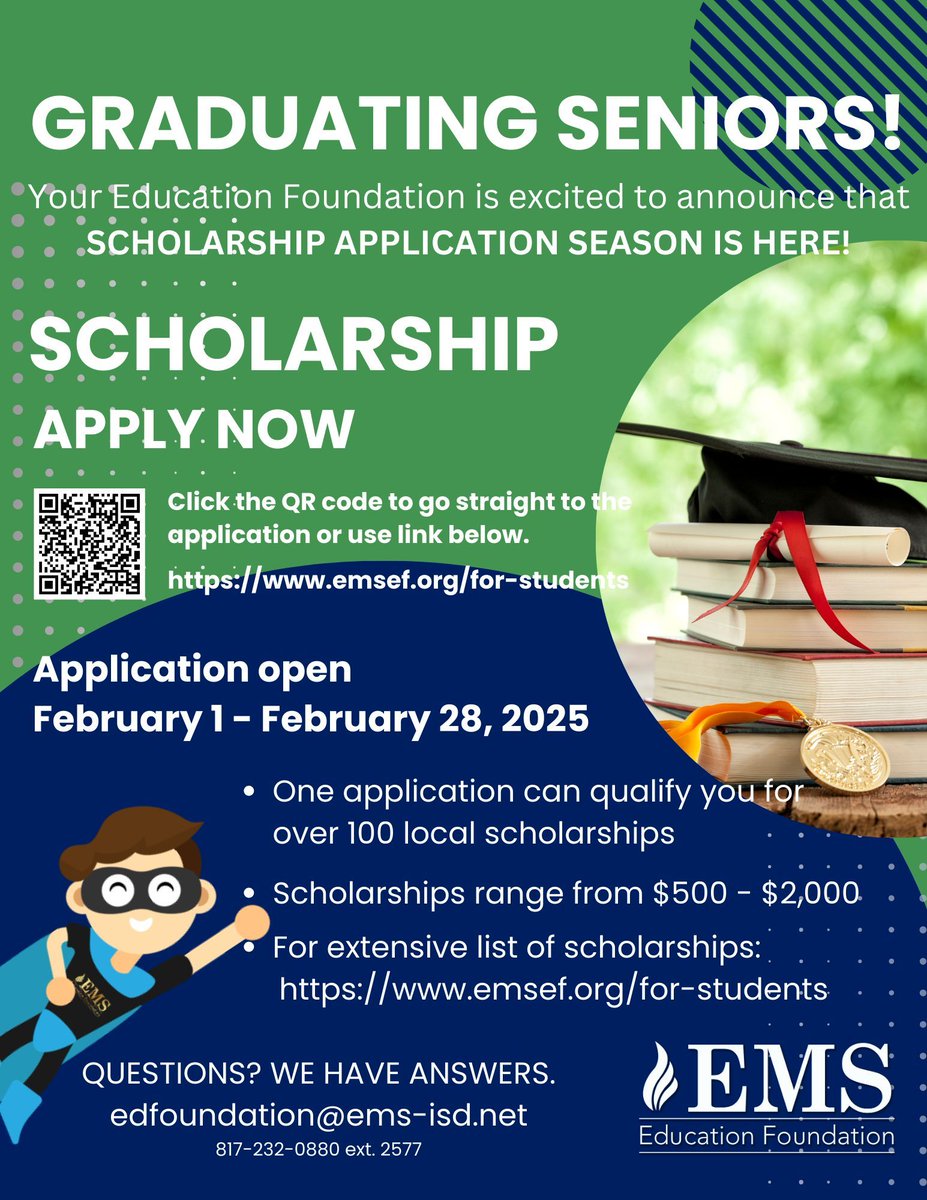 ⏳ 2 Weeks Left! ⏳
The EMS Education Foundation Scholarship is still open! Don't miss your chance to apply for one of 100+ scholarships.

🗓️ Deadline: 2/28/2025

For more details, visit: buff.ly/3p7b8LK

Apply today and boost your future! 🙌