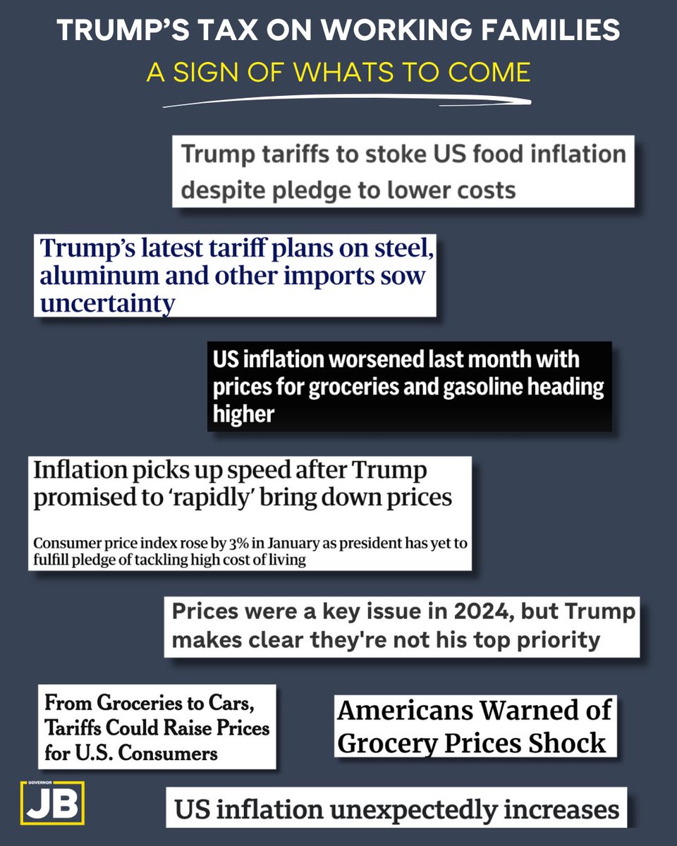 JBPritzker's tweet photo. If Trump’s Tax on Working Families continues, grocery and beer prices will continue to rise and the cost of cars, electronics, and appliances will only increase.

Tariffs = A Tax on Working Families https://t.co/2xVyihKjfG