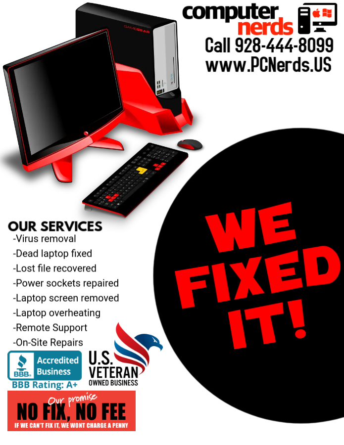 Computer_Nerds's tweet image. Need a computer fix? Our Veteran Owned service guarantees: No fix, No Pay! #PCRepair #VeteranSupport
