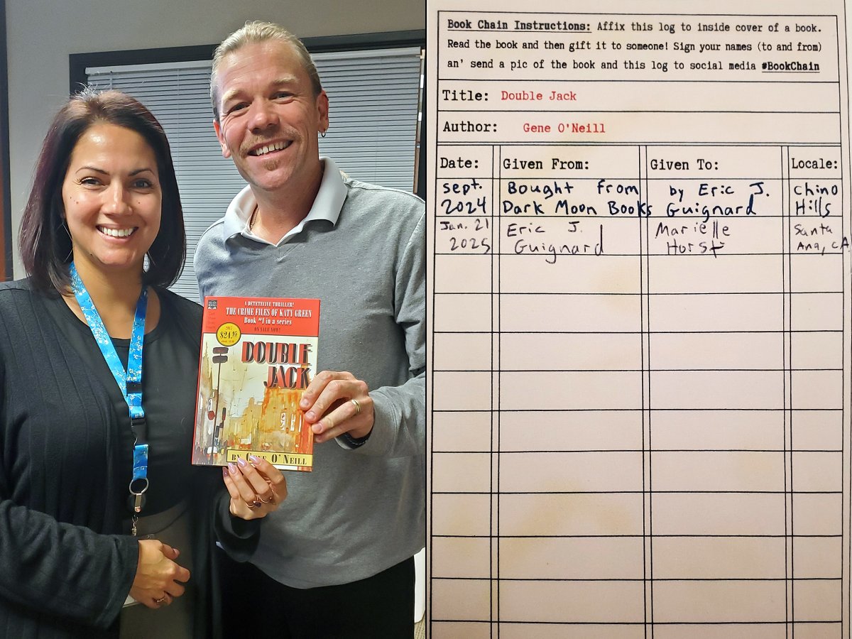 ericjguignard's tweet image. Highlighting #BookChain 15!

DOUBLE JACK (The Crime Files of Katy Green #1) (@DarkMoonBooks ) by Gene O'Neill:

Tracked as ericjguignard.blogspot.com/2025/02/book-c…

Where to next? Only chance and the last reader involved may determine! #BookChainChallenge