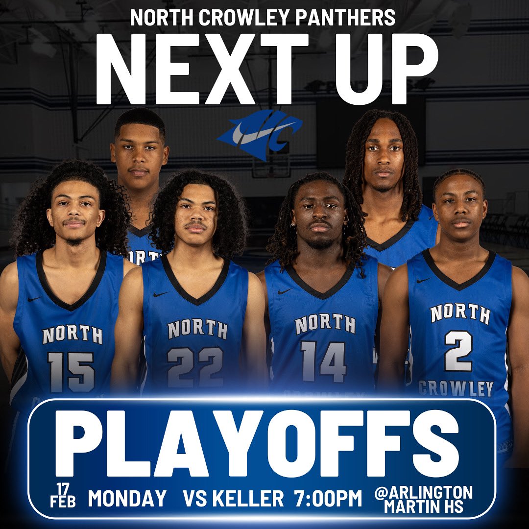 NCBasketball's tweet photo. PLAYOFFS‼️ Don’t meet us there, BEAT us there. 
🆚 Keller HS
🏆 6A Division 1  Bi-District
🗓️ Monday 02/17/25
⏰ 7:00pm 
📍Arl . Martin HS
.
.
#onthehunt🐾🏀 https://t.co/w4TGKD3a9k