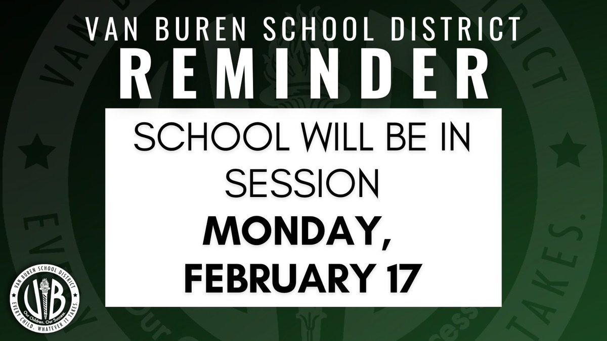 Reminder: School will be in session on Monday, February 17, as it will serve as an inclement weather make-up day. We look forward to seeing all students that day!