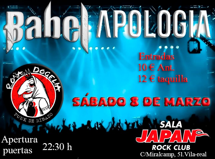 PER SEMPRE EN DIRECTE! 🔥 

El proper 8 de març, estrenem Per Sempre a la sala Japan de Vila-real, amb els nostres amics de Babel i Roña Dogelia.

🎟️ Entrades ja disponibles 👇 wegow.com/es/conciertos/…

Anem escalfant motors! 🚀🎶 

#Apologia #PerSempre #Concert