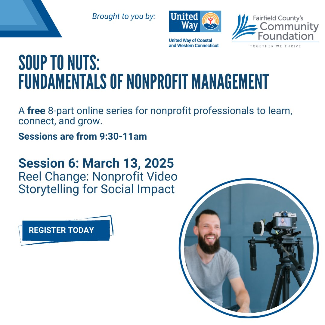 Our Soup to Nuts series with Fairfield County's Community Foundation's #CenterforNonprofitExcellence is back! Get ready to embark on a journey of learning, connecting, and growing with other nonprofit professionals. To sign up, visit bit.ly/nonprofitmanag…